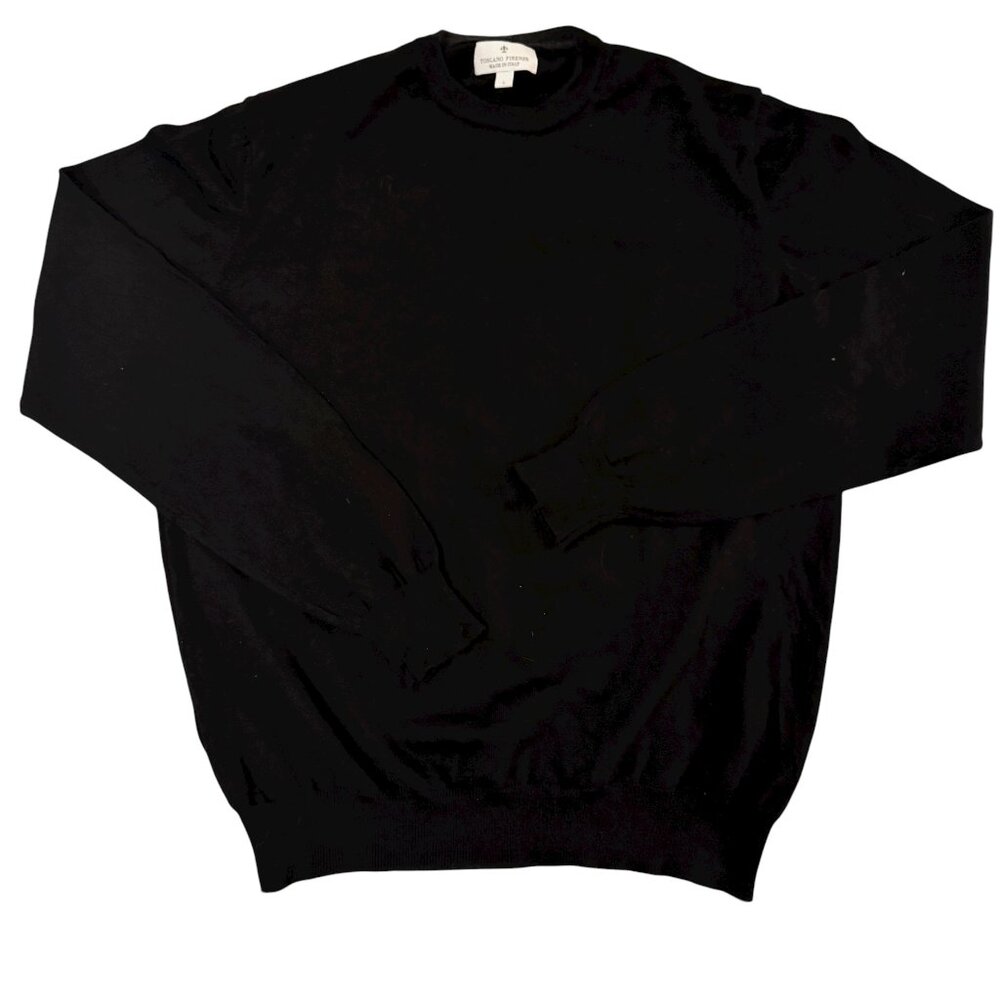 TOSCANO FIRENZE Merino Wool Crewneck Long Sleeve Sweater in Black Size Large